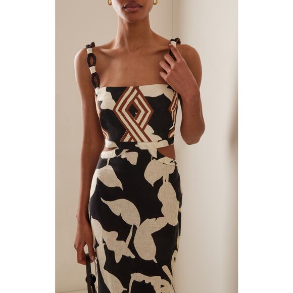 Johanna Ortiz Dinastia Del Tropico Embroidered Linen Maxi Dress - XS Black - Picture 3 of 7